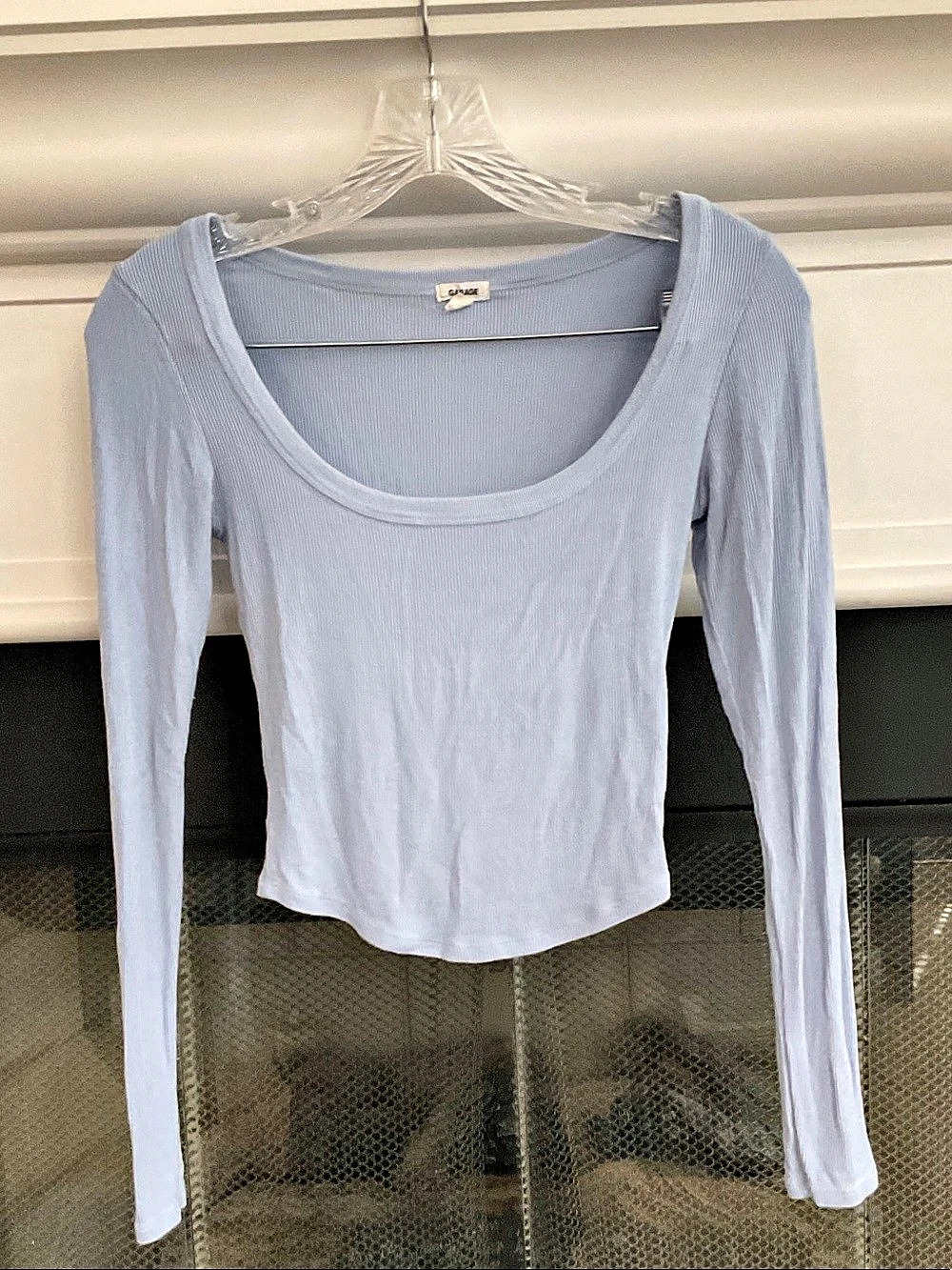 Garage Smooth Scoop Neck Long Sleeve Top Blue XS
